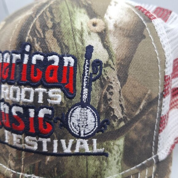 American Roots Music Festival Hat Cap American Flag Mesh Adjustable Tags Banjo - Picture 3 of 10